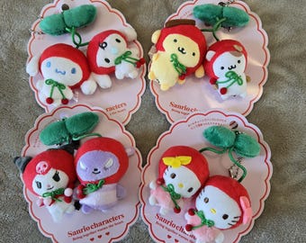 Cute Hello Cat and Friends Cherry Plush Keychains Kawaii Bag Charms