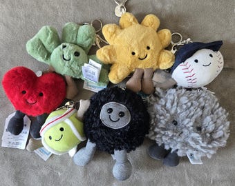 Plush Kawaii Keychains Jelly Cute Soft Plush Bag Charms: Heart Sun Cloud Baseball Tennis Ball Shamrock Black Hole
