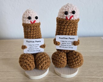 Positive Crochet Penis Crochet/Knitted Motivational Penis Emotional Support Gift with Stand/Base