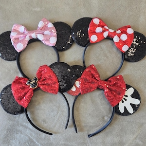 Disney Ears, Mickey Minnie Mouse Ears, Sequins Shiny Bow Ears, Minnie Headband