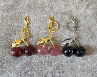 Cherry Keychains Sparkly Glitter Bag Charms Red Pink Black