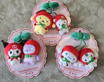 Cute Hello Cat and Friends Cherry Plush Keychains Kawaii Bag Charms