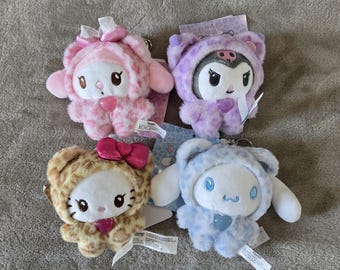 Cute Hello Cat and Friends Leopard Plush Keychain Kawaii Bag Charm