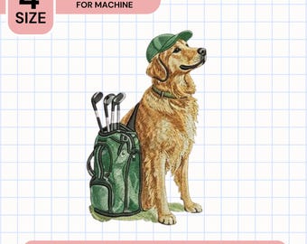 Golden Retriever Embroidery Designs: Dog Golf Machine Embroidery File Dog Golden Retriever Embroidery File (DST, PES, JEF+) Digital Download
