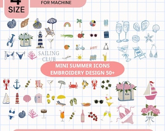 Summer Vibes Mini Icons Embroidery Bundle 50+ Designs, Coastal Summer Tropical Beach Embroidery File, Summer Vacation, Instant Download