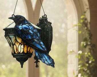 Gothic Raven Lantern Wall Hanging: Dark Academia, Witchy Decor Accent