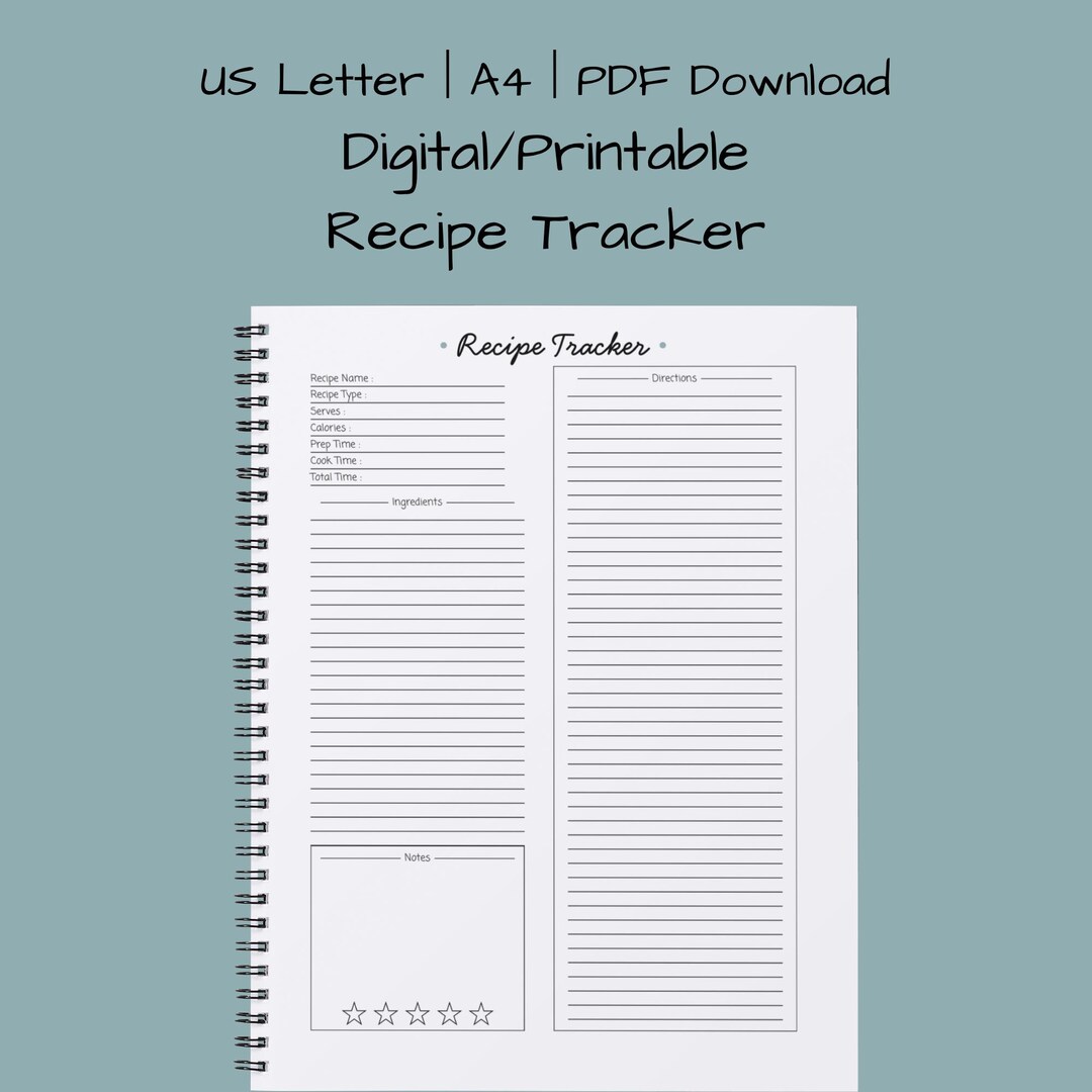 Recipe Tracker | Digital & Printable | Template | US Letter, A4, PDF ...
