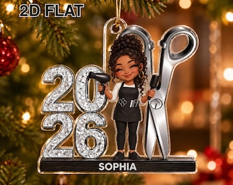 Personalized Hairstylist Christmas Ornament 2026, Custom Name Hairdresser Gift, Beauty Salon Hair Stylist Cosmetologist Keepsake for Her