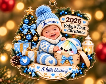 Personalized Baby First Christmas Ornament 2026, Custom Name Baby Boy Keepsake, Little Blessing Dumpling Newborn Gift for New Parents