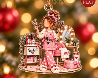 Kapper Man Vrouw - Gepersonaliseerd acryl ornament, cadeau met eigen naam voor kapper, kerstcadeau voor schoonheidsspecialist, cadeau voor salonhouder/cosmetologen
