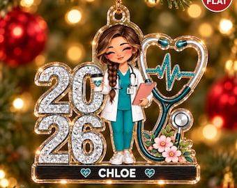 Personalized Nurse Christmas Ornament 2026, Custom Name Healthcare Worker Gift, Stethoscope Medical Keepsake, Nursing Graduate Gift for Her