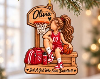Personalized Basketball Girl Ornament, Custom Name & Jersey Number, Just A Girl Who Loves Basketball, Team Player Christmas Gift for Her