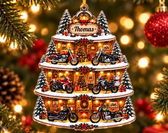 Personalized Motorcycle Christmas Tree Ornament, Custom Name Biker Garage Gift, Motorbike Collector Keepsake, Motorcycle Lover Gift for Him