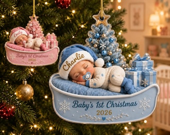 Gepersonaliseerd acryl kerstornament voor de eerste kerst van je baby - Kerstcadeau voor een babyshower, ornament met de naam van de baby en het jaartal 2026, cadeau voor kersverse ouders