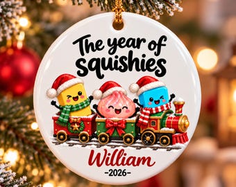 Gepersonaliseerd zacht kerstornament, het jaar van de zachte kersttrein, keramisch aandenken, cadeau met naam voor kinderen, schattig cadeautje voor in de kerstsok 2026