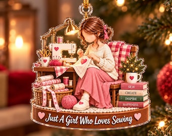 Gepersonaliseerd naaiornament, cadeau met eigen naam voor naaister, aandenken 'Naai, creëer, inspireer', kerstcadeau voor een meisje dat van naaien houdt 2026
