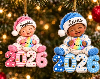 Personalized Baby First Christmas Ornament 2026, Custom Name Baby Girl Boy Keepsake, Rainbow Dumpling Newborn Gift for New Parents