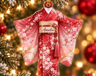 Gepersonaliseerd kimono-ornament, cadeau met naam in de vorm van een Japanse kimono, traditioneel Aziatisch cultureel aandenken, feestdecoratie 2026