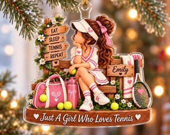 Gepersonaliseerd kerstornament voor een tennismeisje, cadeau met eigen naam voor een tennisspeler, kerstcadeau voor een tennisliefhebber (2026), verjaardagscadeau voor je dochter