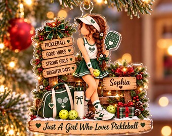 Gepersonaliseerd Pickleball Girl-ornament met aangepaste naam, Pickleball-cadeau, Good Vibes Strong Girls-souvenir, Pickleball-liefhebber kerstcadeau 2026