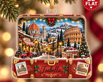 Gepersonaliseerde kerstversiering voor een reiskoffer in Italië, een op maat gemaakt souvenir van je vakantie in Rome en Florence, een leuk cadeau ter herinnering aan je vakantie, een unieke kerstboomversiering.