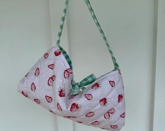 slouchy quilted strawberry shoulder bag