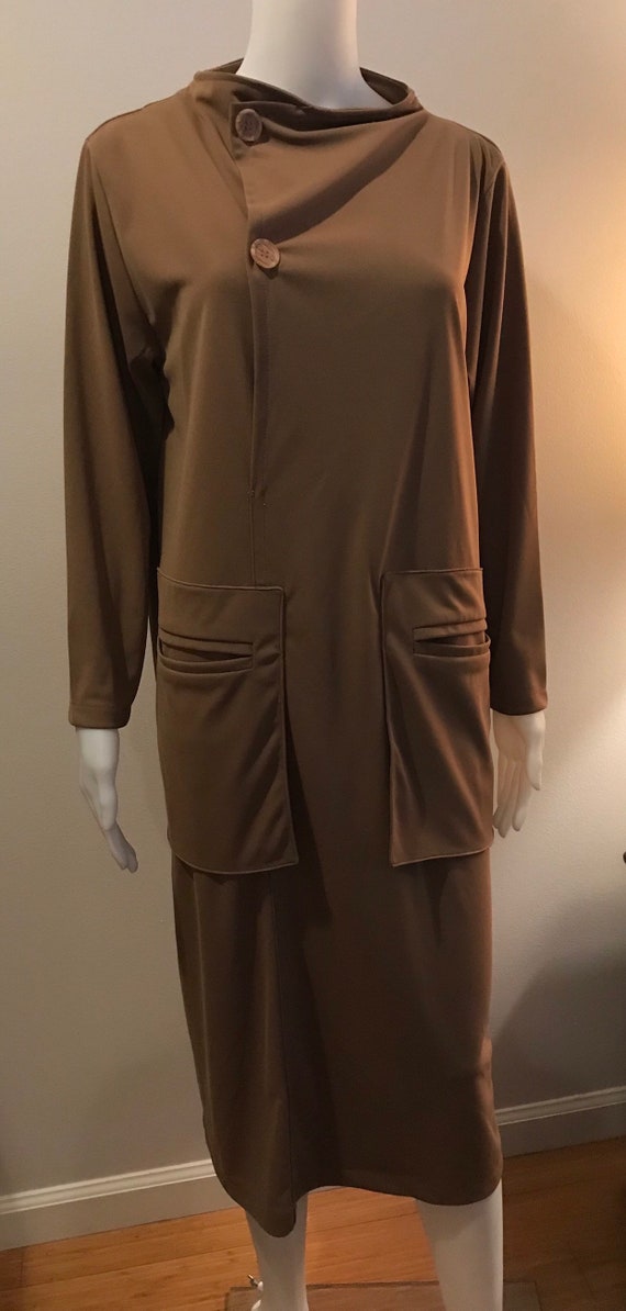 Vintage 1940s Mod chocolate long sleeve Midi dres… - image 6