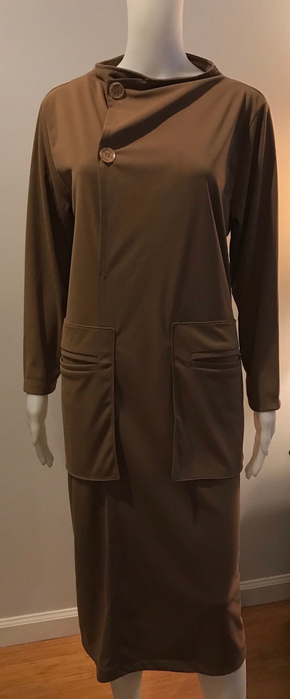 Vintage 1940s Mod chocolate long sleeve Midi dres… - image 3