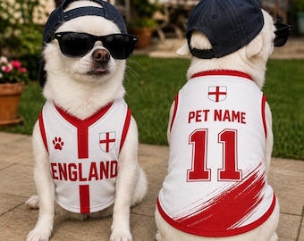 Personalized England Pet Soccer Jersey, Custom Dog Cat Football Shirt with Name & Number, Puppy Sportswear,Gift for Dog Lovers