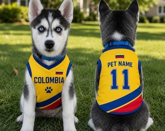 Personalized Colombia Pet Soccer Jersey, Custom Dog Cat Football Shirt with Name & Number, Puppy Sportswear,Gift for Dog Lovers