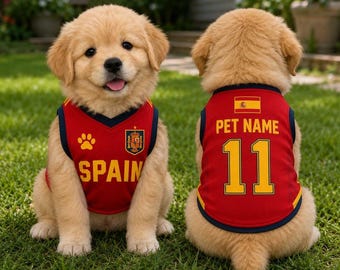Personalized Spain Pet Soccer Jersey, Custom Dog Cat Football Shirt with Name & Number, Spanish Puppy Sportswear,Gift for Dog Lovers