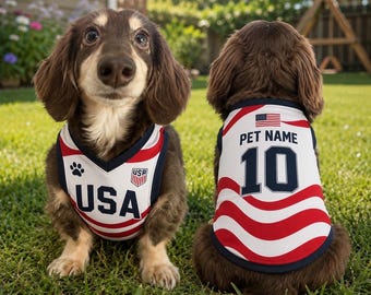 Personalized USA Pet Soccer Jersey, Custom Dog Cat Football Shirt with Name & Number, Patriotic Puppy Sportswear,Gift for Dog Lovers