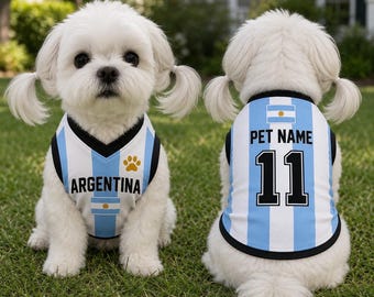Personalized Argentina Pet Soccer Jersey, Custom Dog Cat Football Shirt with Name & Number, Puppy Sportswear Latine,Gift for Dog Lovers