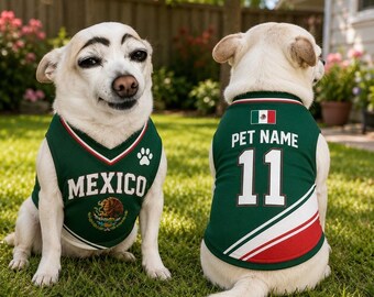 Personalized Mexico Pet Soccer Jersey, Custom Dog Cat Football Shirt with Name & Number, Mexican Puppy Sportswear,Gift for Dog Lovers