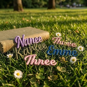 Custom Name Embroidered Patch, Personalized 3D Puff Iron On Letters, Cursive Name Badge for Picnic Mat, Summer Camp Labels, Aesthetic Gift
