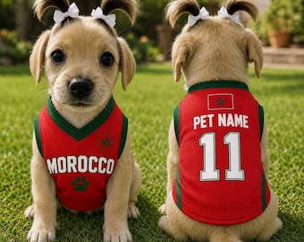 Personalized Morocco Pet Soccer Jersey, Custom Dog Cat Football Shirt with Name & Number,Moroccan Puppy Sportswear,Gift for Dog Lovers