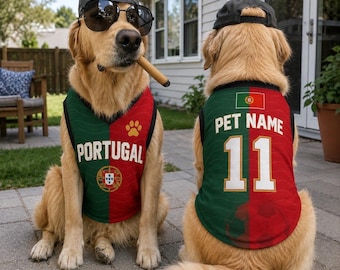 Personalized Portugal Pet Soccer Jersey, Custom Dog Cat Football Shirt with Name & Number, Puppy Sportswear Latine,Gift for Dog Lovers