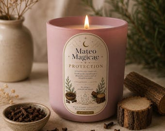 Mateo Magicae Protection Candle: Cedarwood, Clove, Soy Wax (Hand Poured)