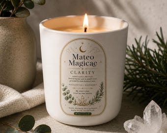 Mateo Magicae Clarity Candle: Eucalyptus Rosemary Soy Wax Focus Scent