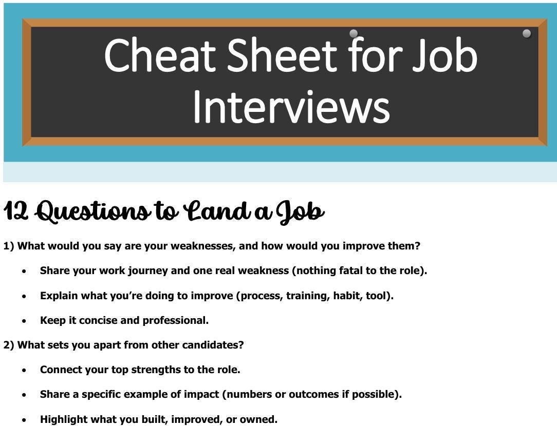 Job Interview Cheat Sheet PDF | 12 Common Interview Questions ...
