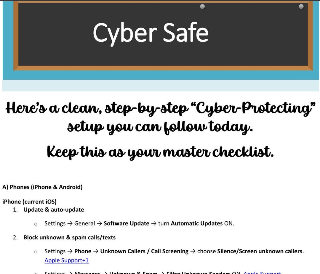 Cyber Safety Checklist PDF | Phone and Computer Security Guide ...