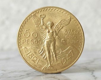1947 Mexican 50 Pesos Gold Coin (Centenario), Rare Mexico Eagle Dollar Coin Collection, Old Mexican Angel Coins for Collectors, Lucky Gifts