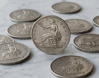 Rare 1873-1885 Trade Dollar Coin Set, Old US Seated Liberty Silver Coins, Antique American Coin Collection