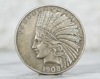 1908 Indian Head Eagle Silver Coins, Rare US 10 Dollar Liberty Commemorative Coins for Collectors, Old American Coin Collection