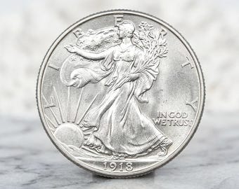 1918 S Walking Liberty Half Dollar, Antique US Silver Coin Collection, Rare American Collectible Coins for Collectors