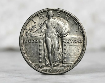 1916 Standing Liberty Quarter Dollar, Rare American 25 Cents Silver Coin Collection, Old US Antique Coins