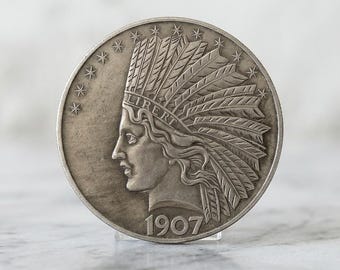 1907 Indian Head Eagle Silver Coins, Rare US 10 Dollar Liberty Commemorative Coins for Collectors, Old American Coin Collection