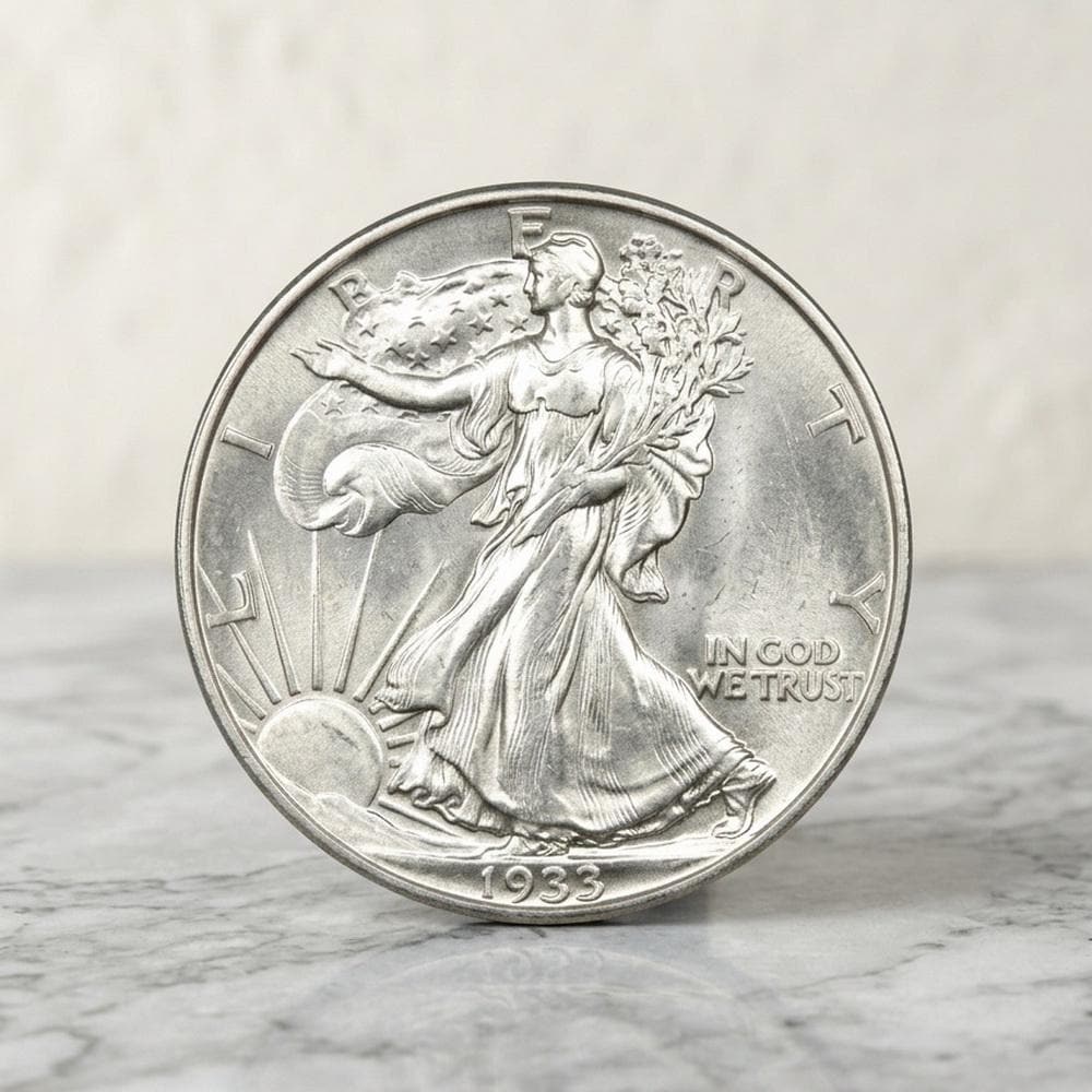 Antique 1933 S Walking Liberty Half Dollar, Rare US Silver Coin Collection, Old American Collectible Coins for Collectors
