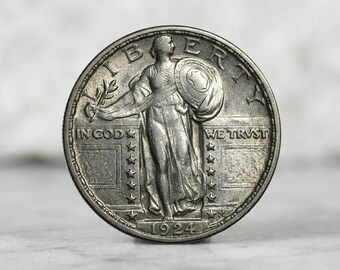 1924 Standing Liberty Quarter Dollar, US 25 Cents Rare Coins, Antique American Collectible Coins, Old Commemorative Gifts