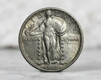 1918 S Standing Liberty Quarter Dollar, Antique US 25 Cents Old Coins, Rare American Silver Coin Collection
